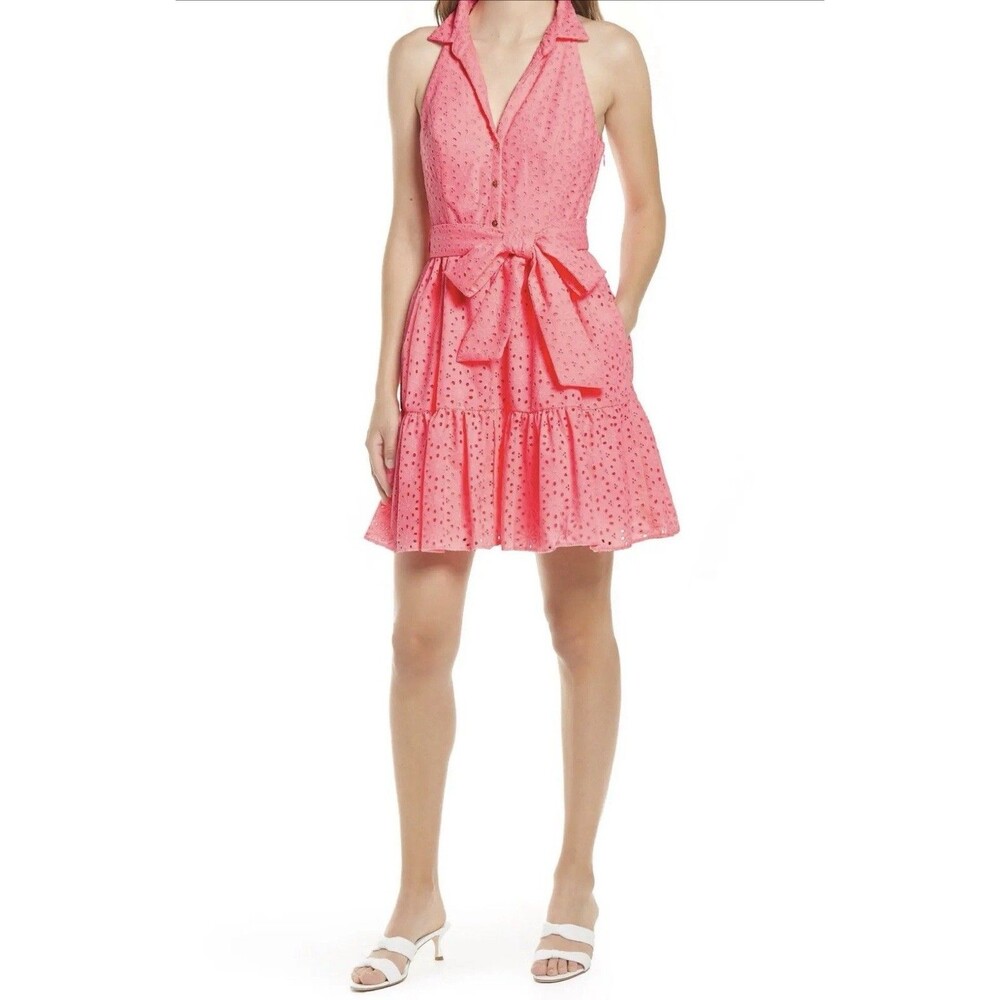 LILLY PULITZER Trisha Fit Flare Shirt Dress Shellona Coral Neon Sunburst Preppy